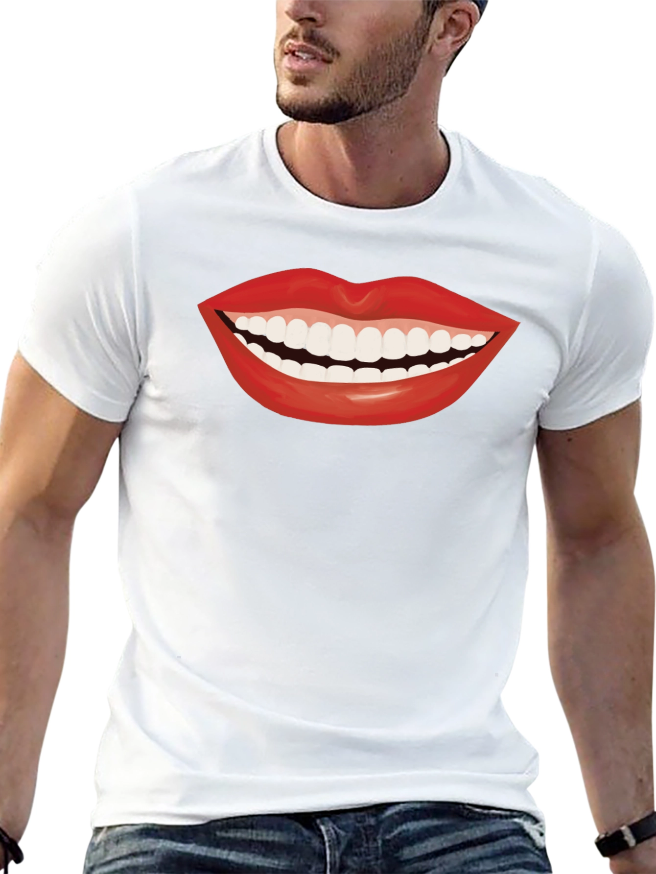 Smiling Lips Graphic T-Shirt - Casual Black Tee