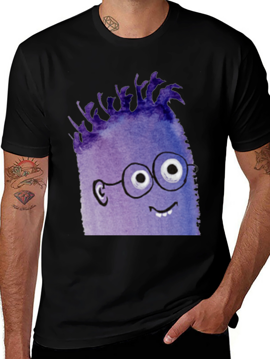 Monster Graphic Tee - Black Cotton Blend T-Shirt