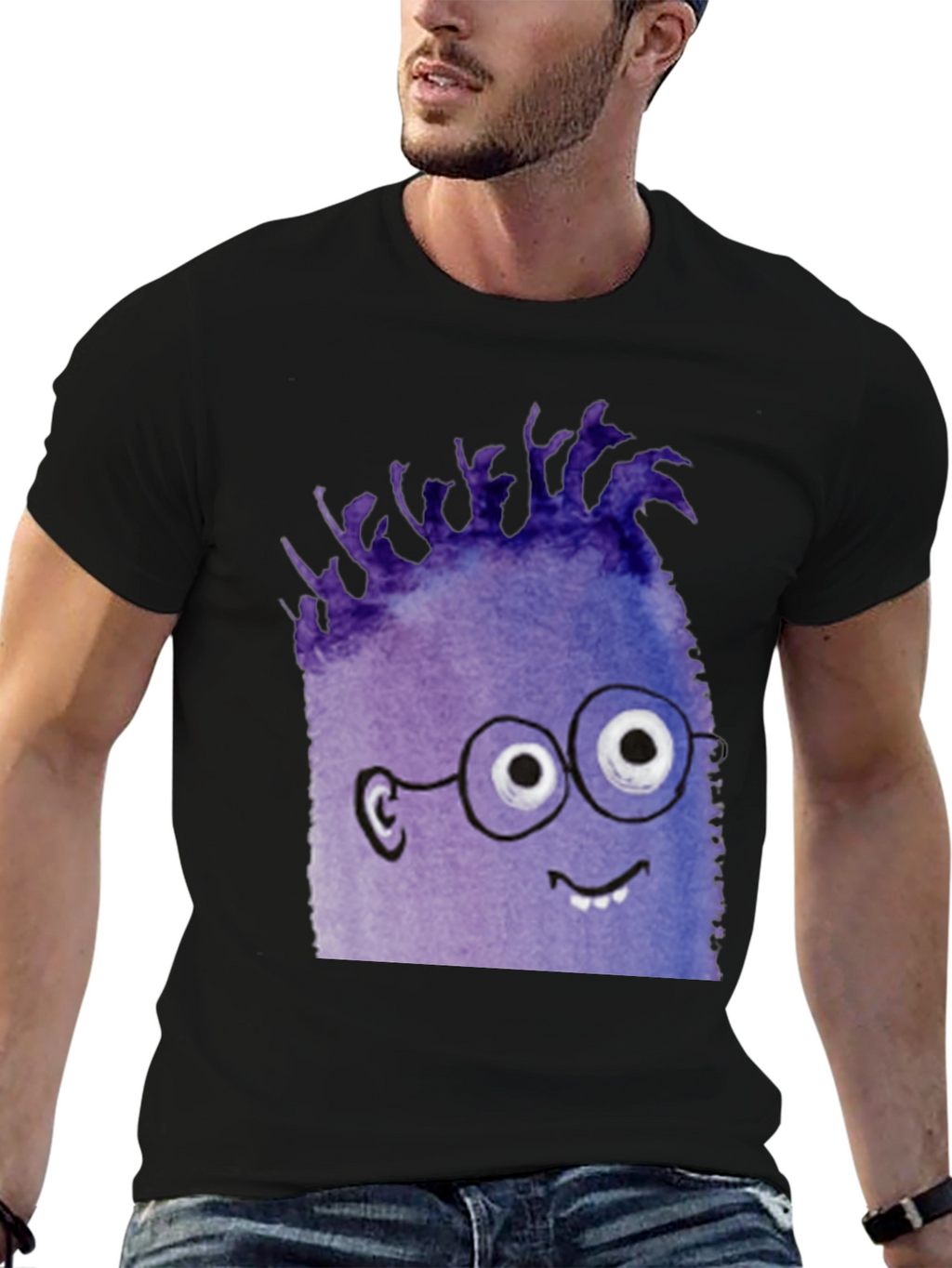 Monster Graphic Tee - Black Cotton Blend T-Shirt