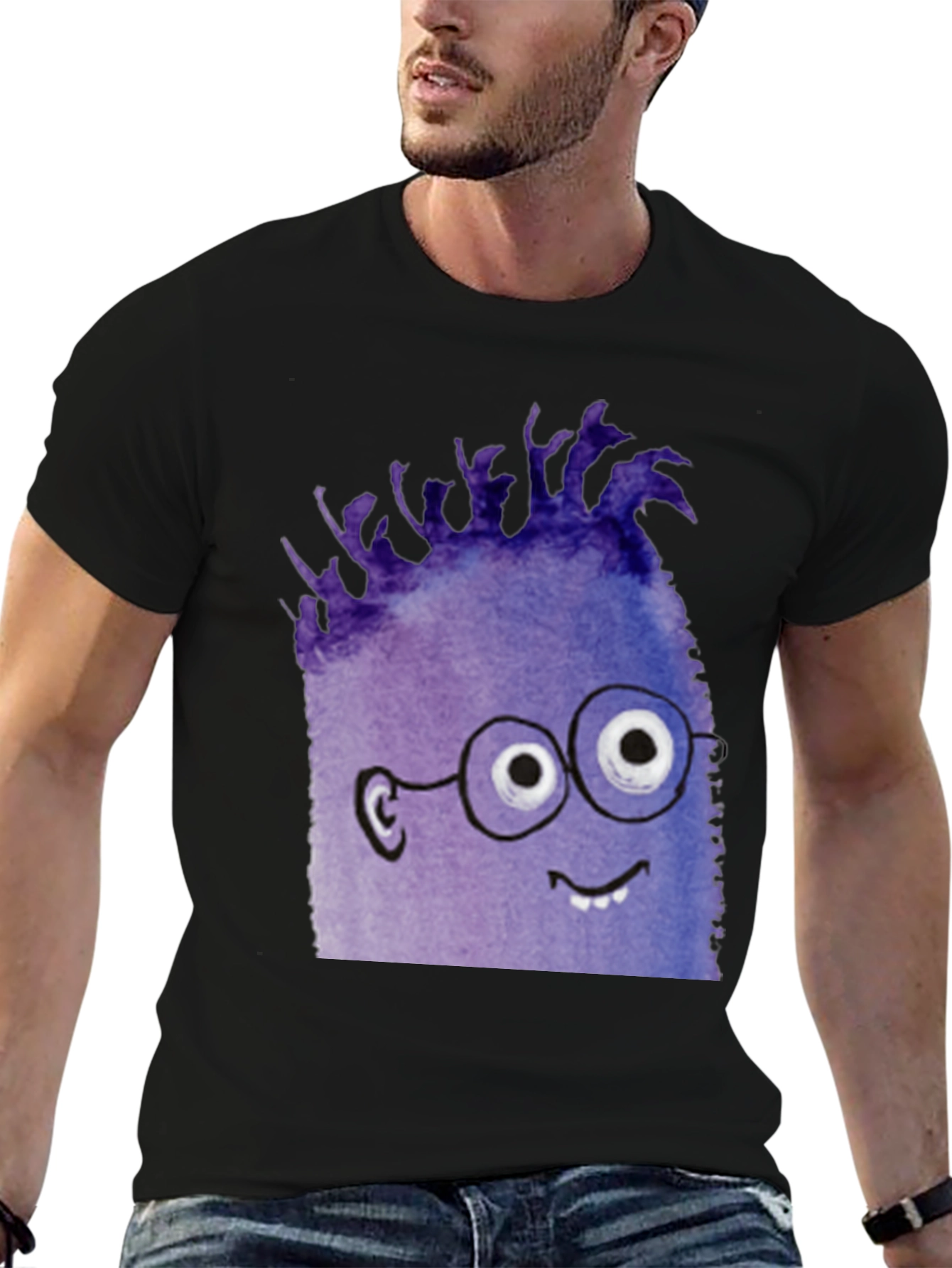 Monster Graphic Tee - Black Cotton Blend T-Shirt
