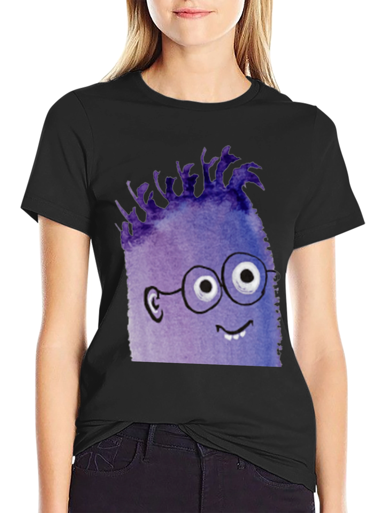Monster Graphic Tee - Black Cotton Blend T-Shirt