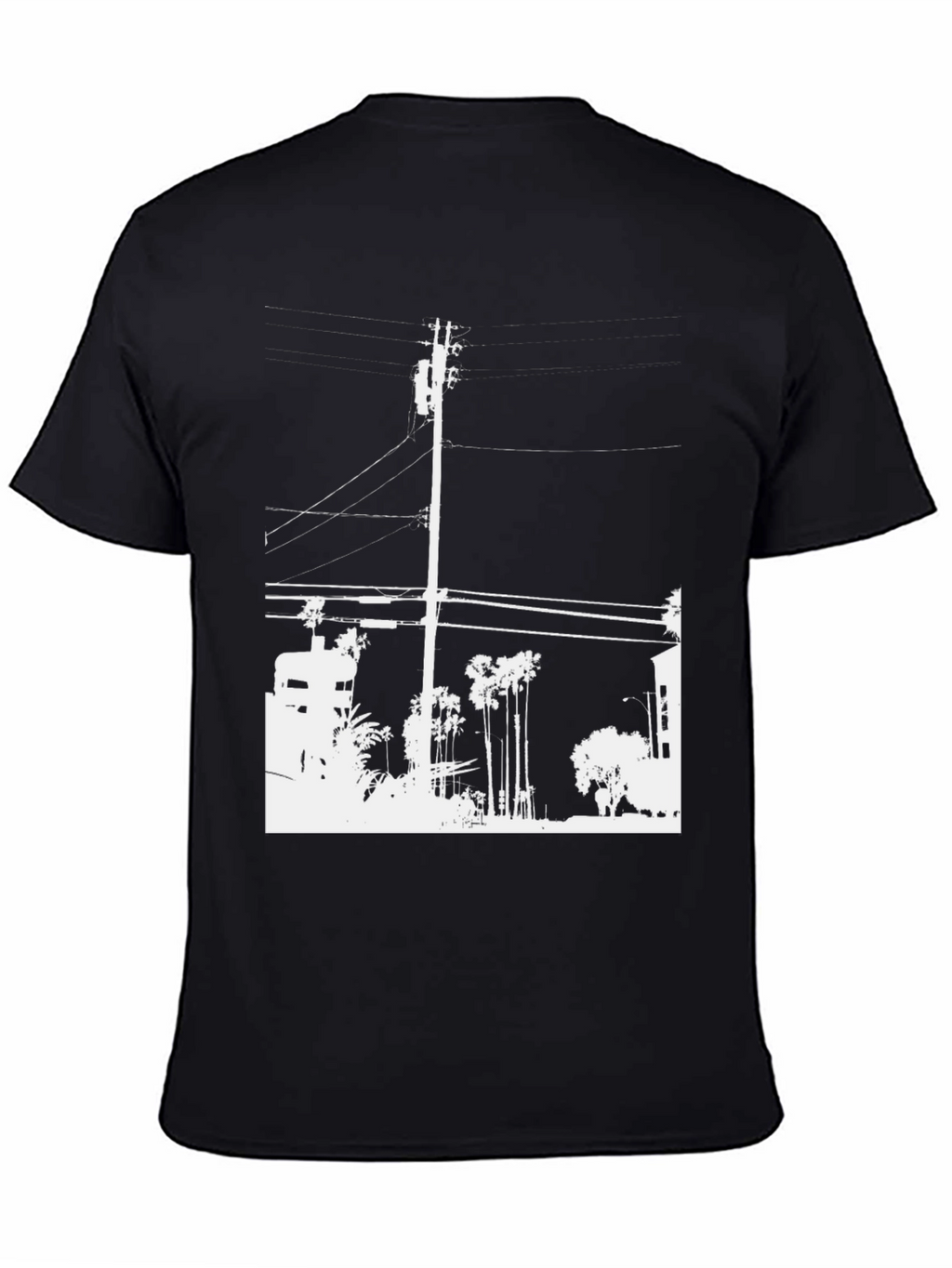 Black Graphic Tee - White Cityscape Design