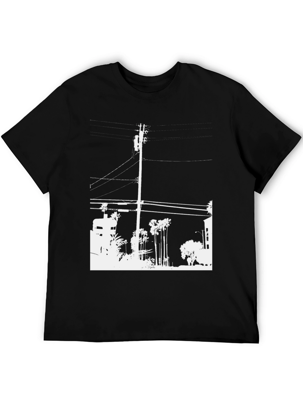 Black Graphic Tee - White Cityscape Design