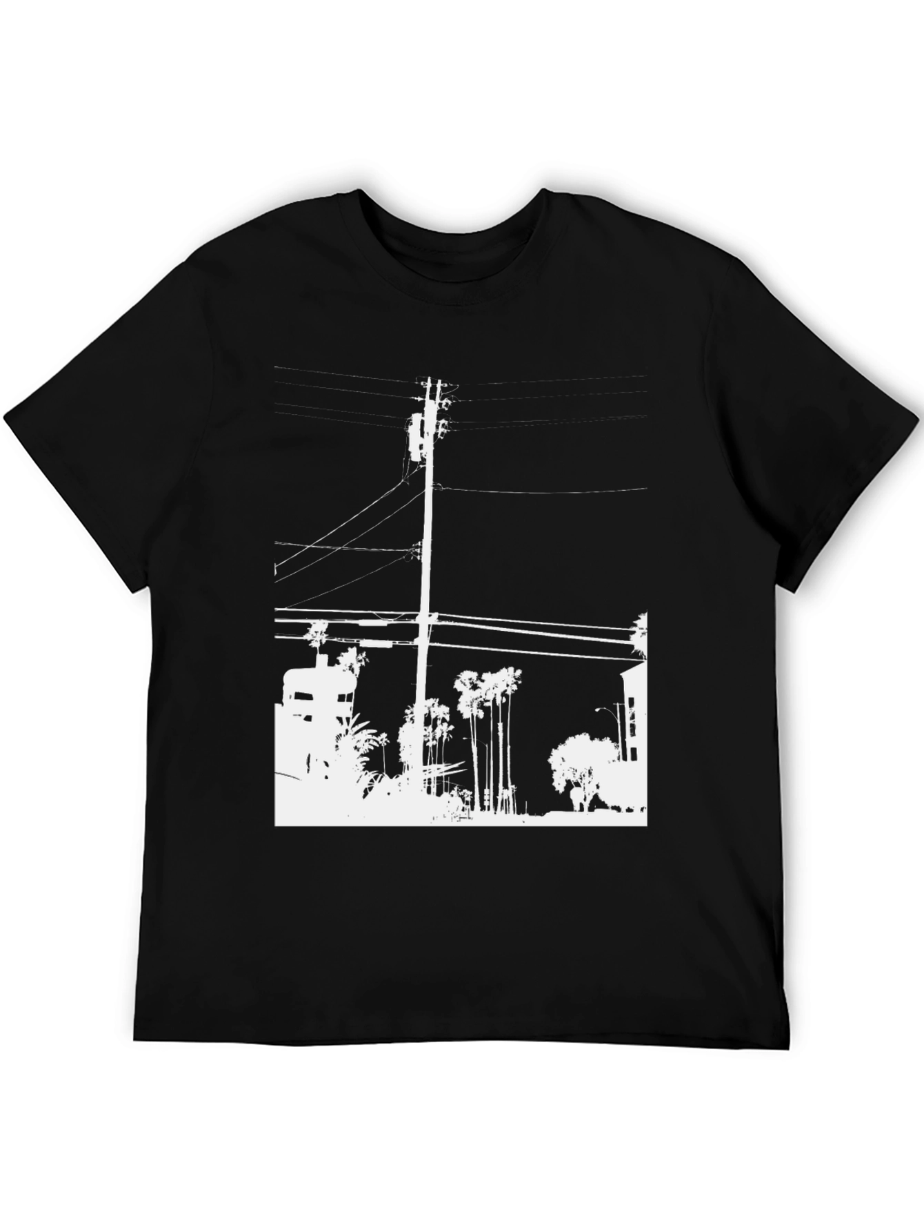 Black Graphic Tee - White Cityscape Design