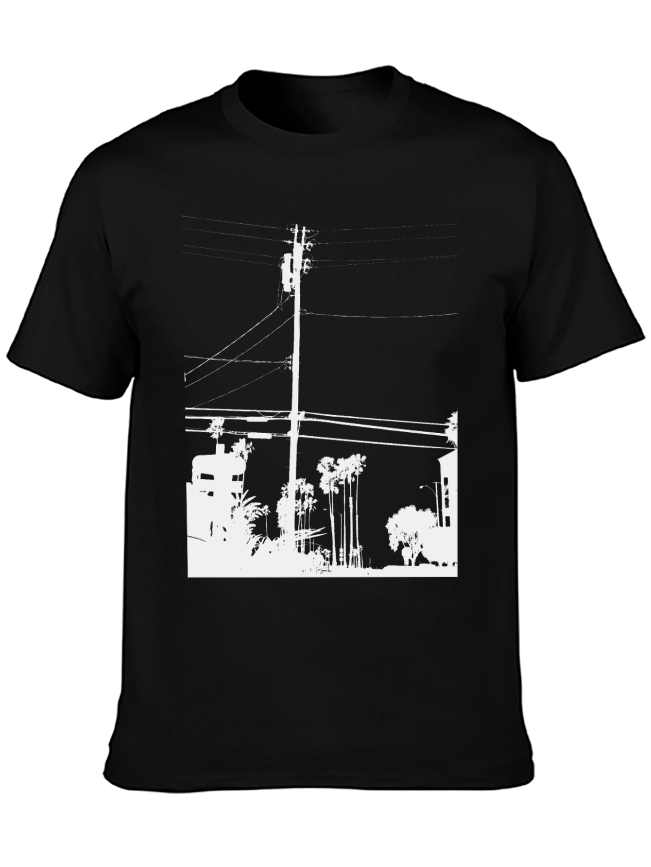 Black Graphic Tee - White Cityscape Design