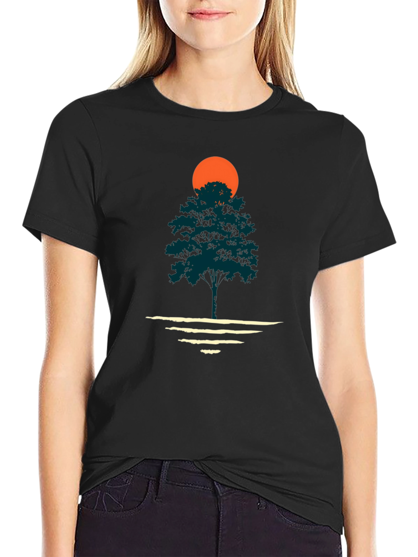 Nature Sunset Graphic Tee - Black