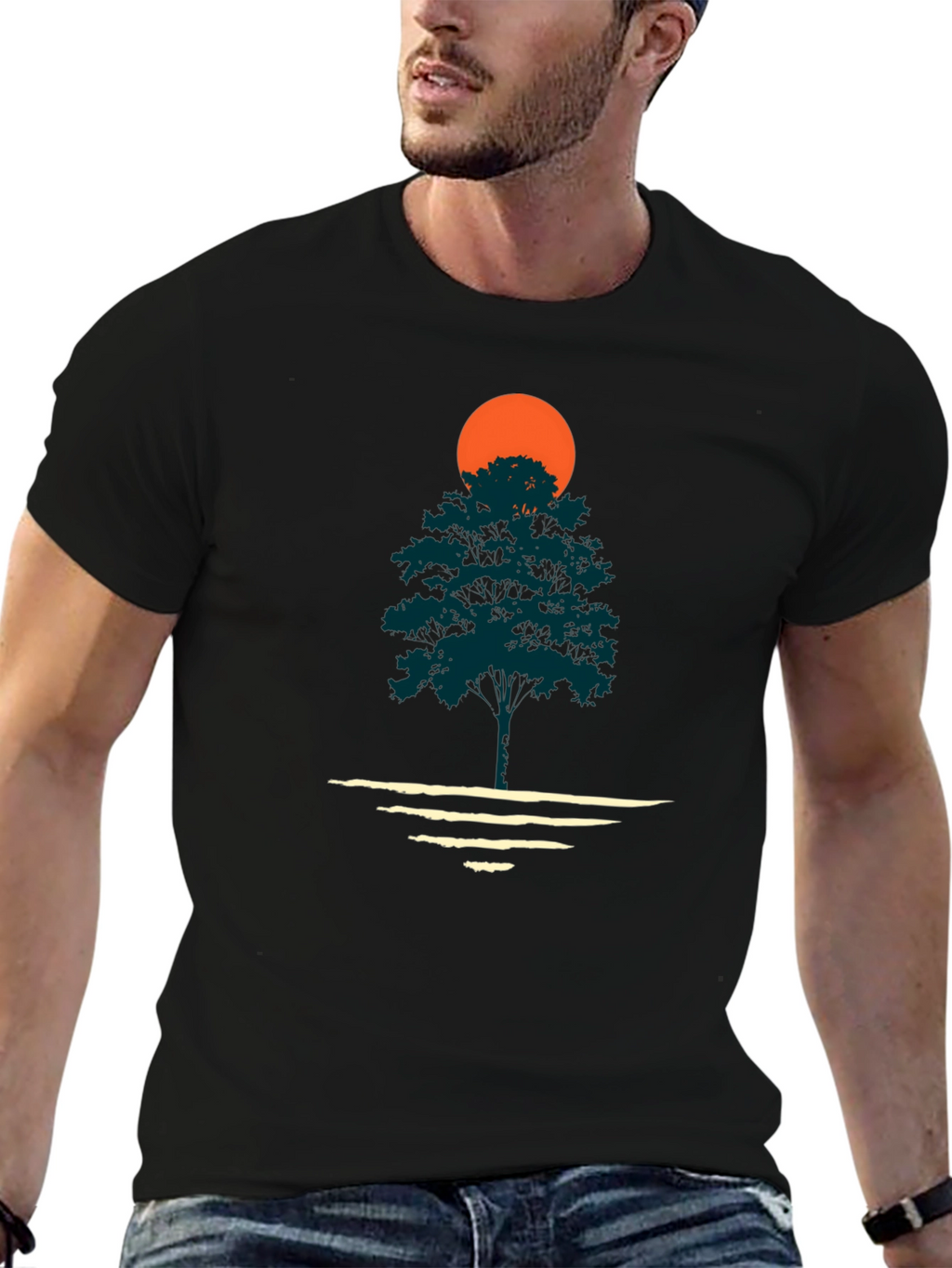 Nature Sunset Graphic Tee - Black