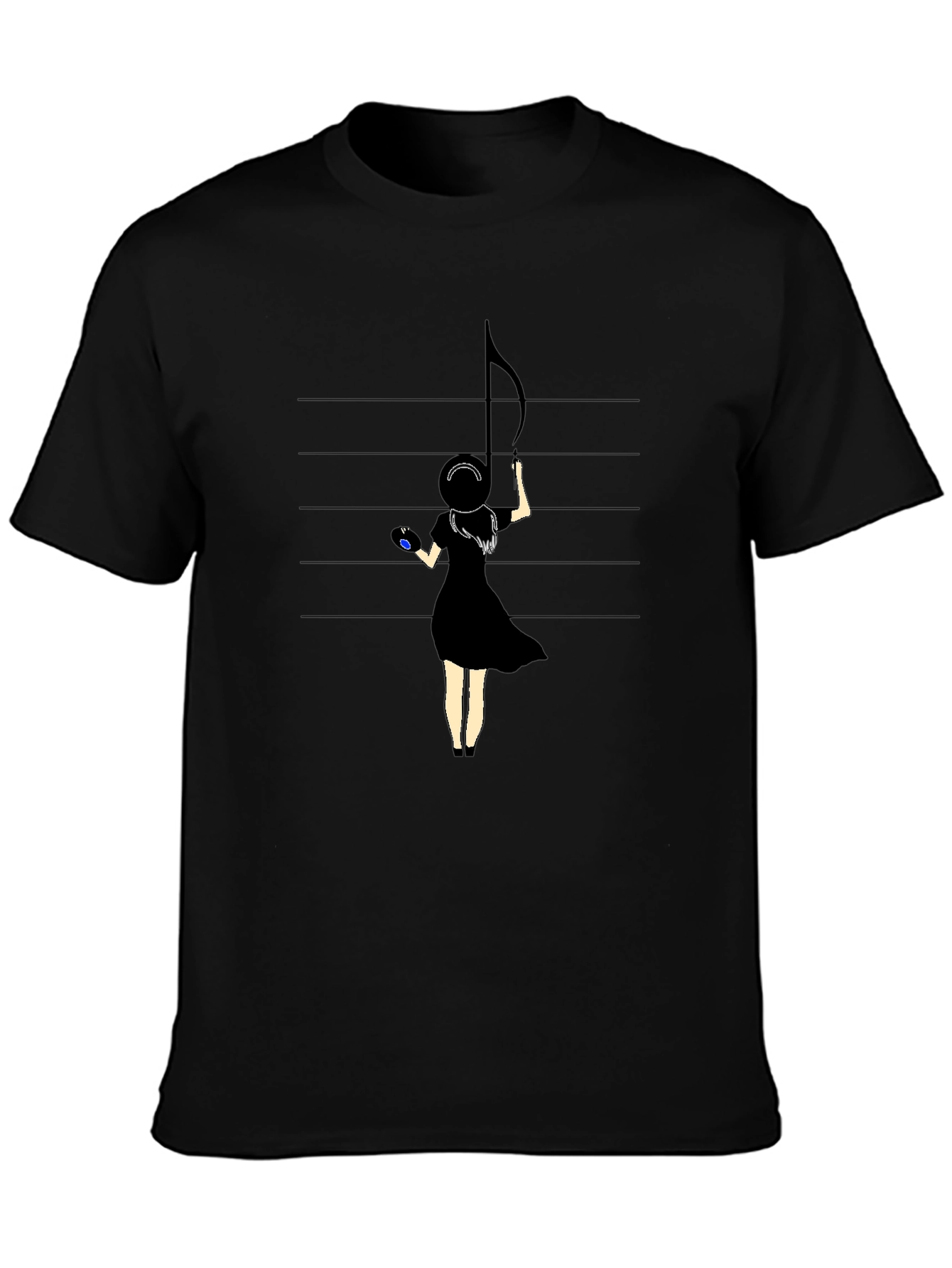 Music Note Girl Graphic Black T-Shirt