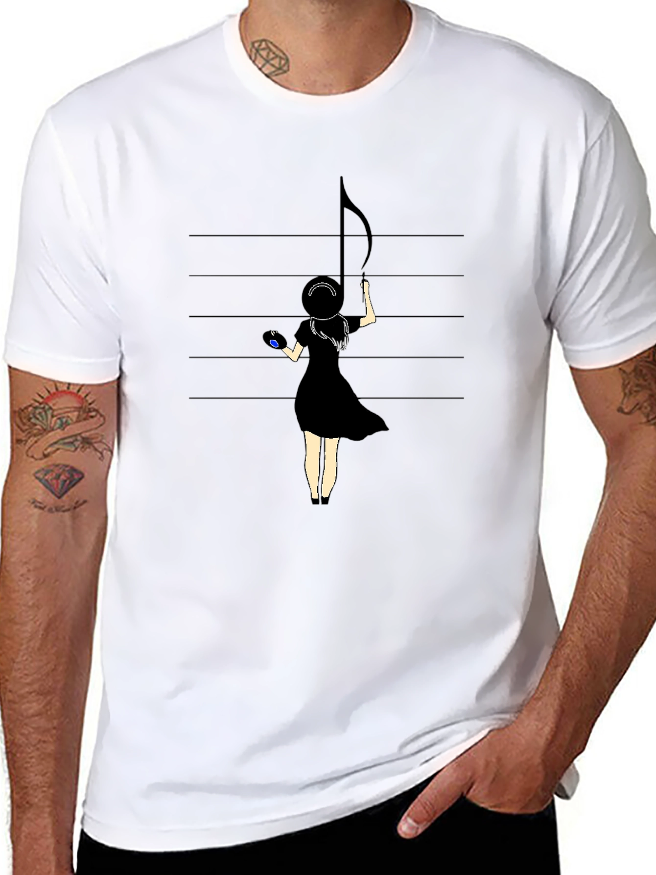 Music Note Girl Graphic Black T-Shirt