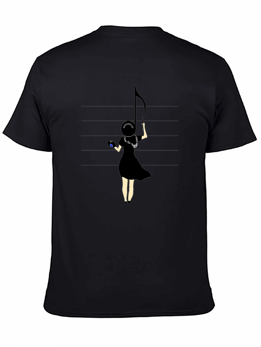 Music Note Girl Graphic Black T-Shirt