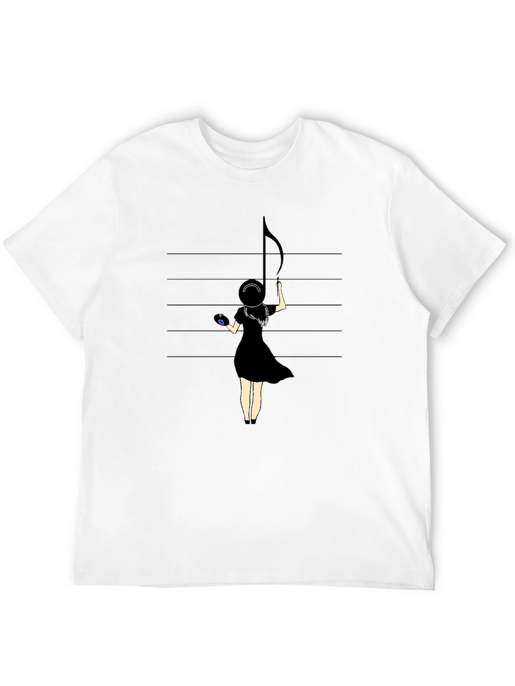 Music Note Girl Graphic Black T-Shirt