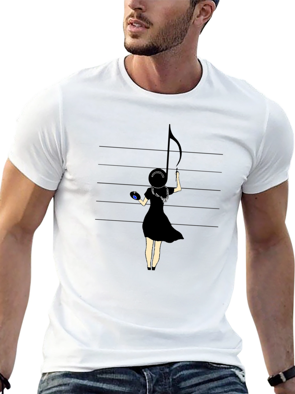 Music Note Girl Graphic Black T-Shirt