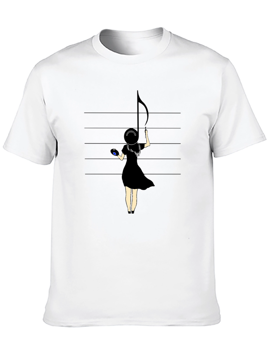Music Note Girl Graphic Black T-Shirt