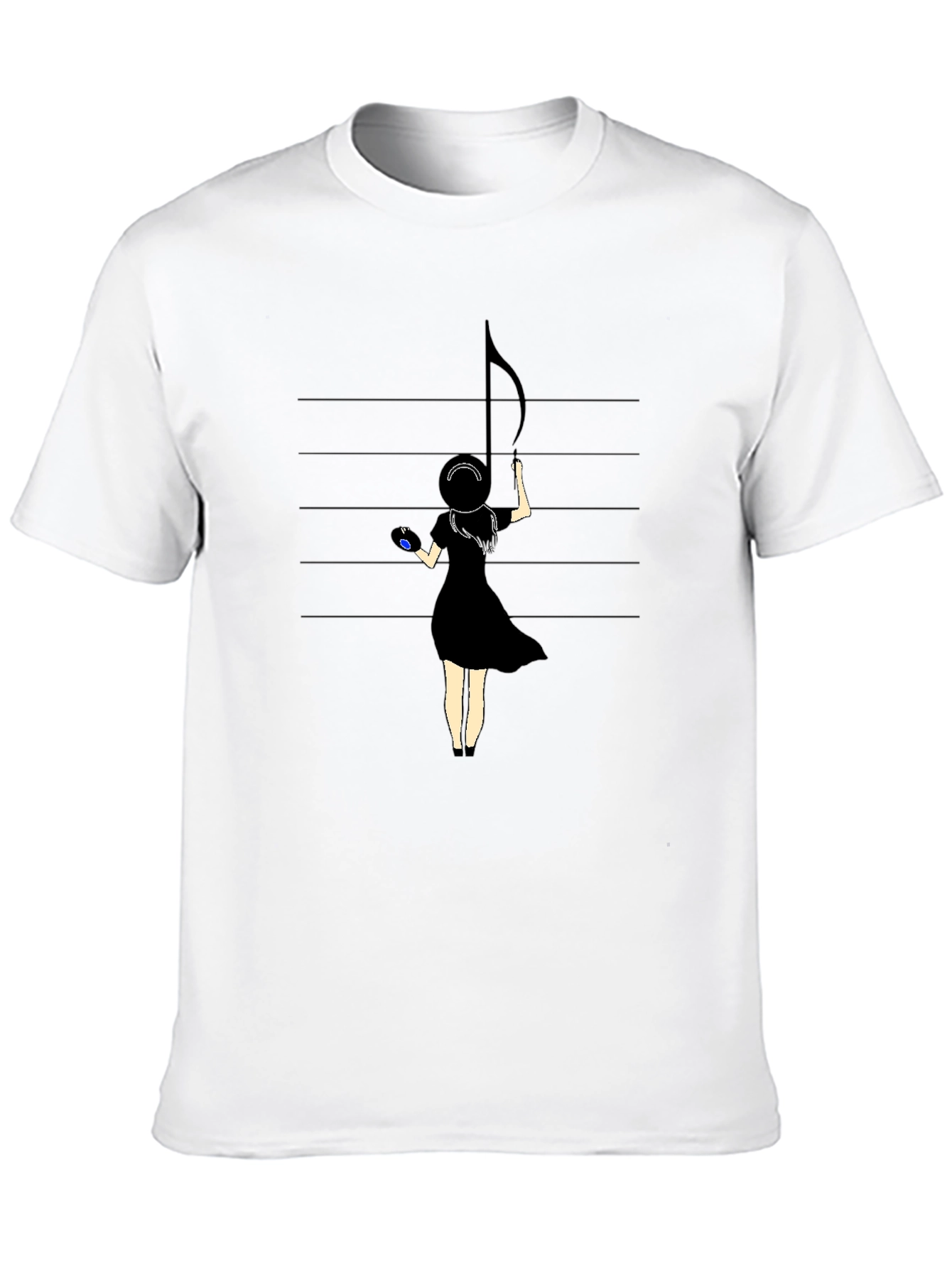 Music Note Girl Graphic Black T-Shirt