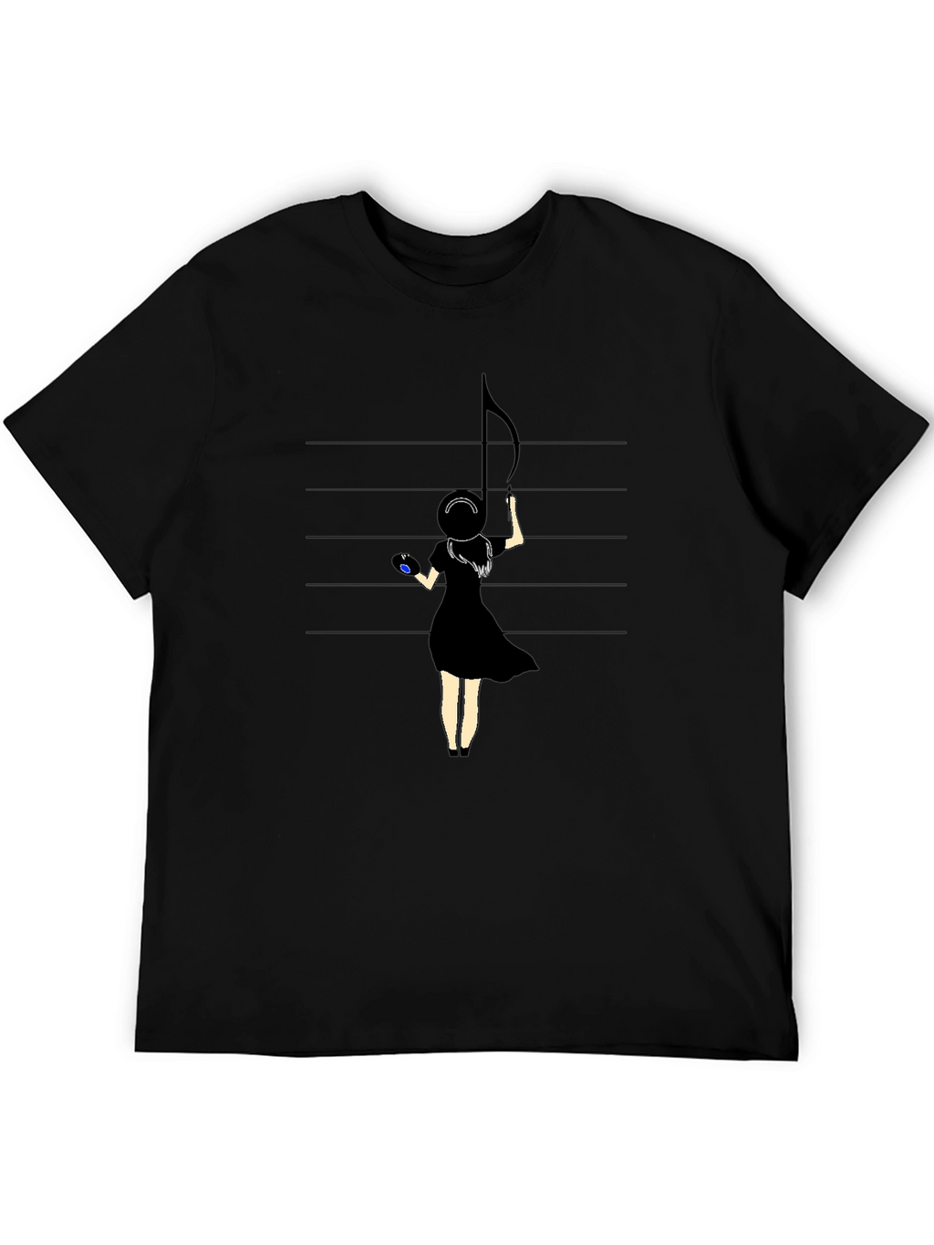Music Note Girl Graphic Black T-Shirt
