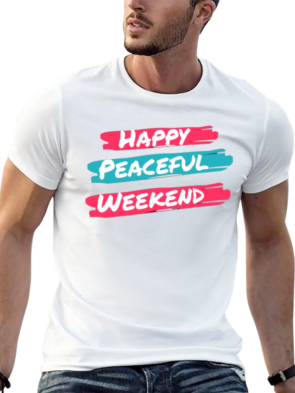 Happy Peaceful Weekend T-Shirt Graphic Design Black Cotton Casual