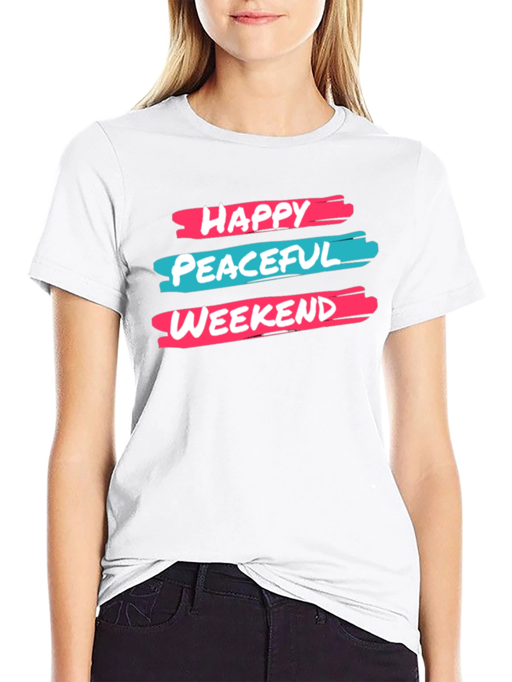 Happy Peaceful Weekend T-Shirt Graphic Design Black Cotton Casual