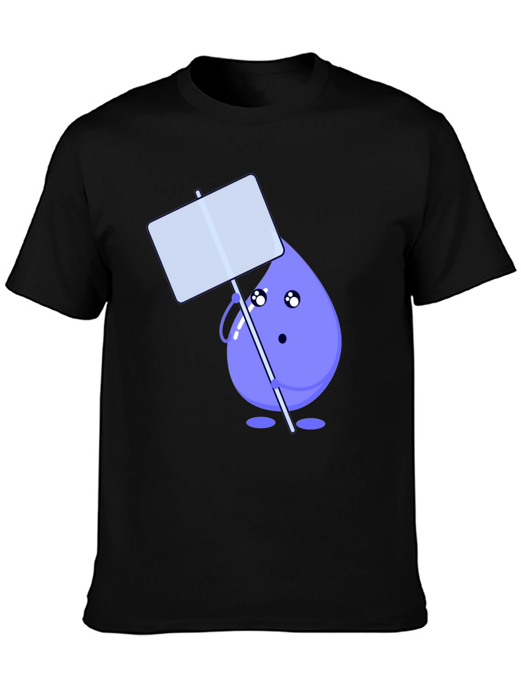 Cute Water Drop Holding Sign Black T-Shirt