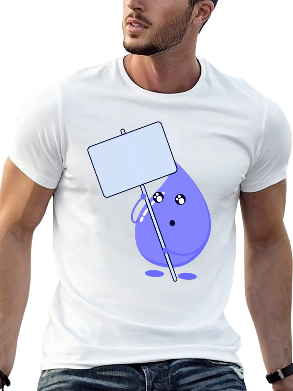 Cute Water Drop Holding Sign Black T-Shirt