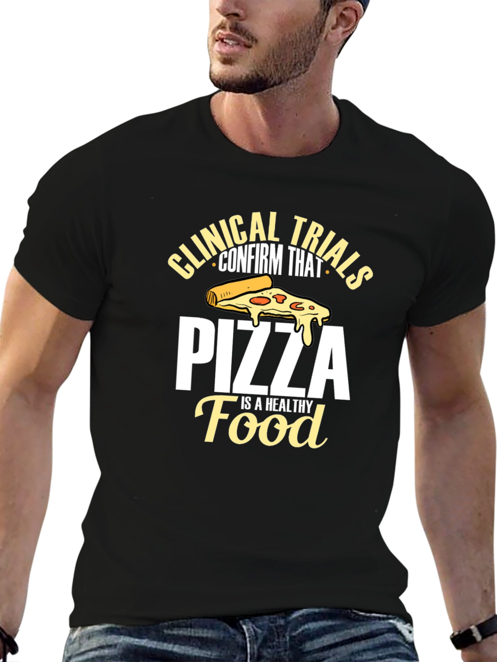 Pizza Is Healthy Food Black T-Shirt