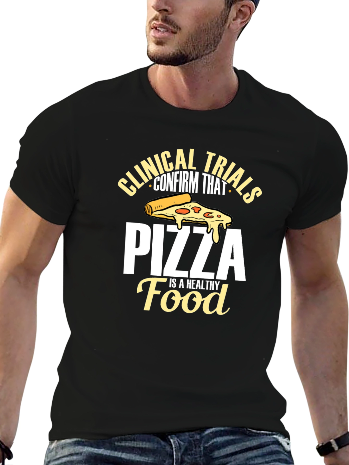 Pizza Is Healthy Food Black T-Shirt