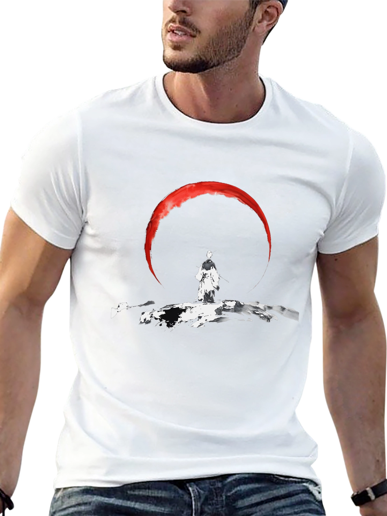 Samurai Moon Mens Graphic T-Shirt