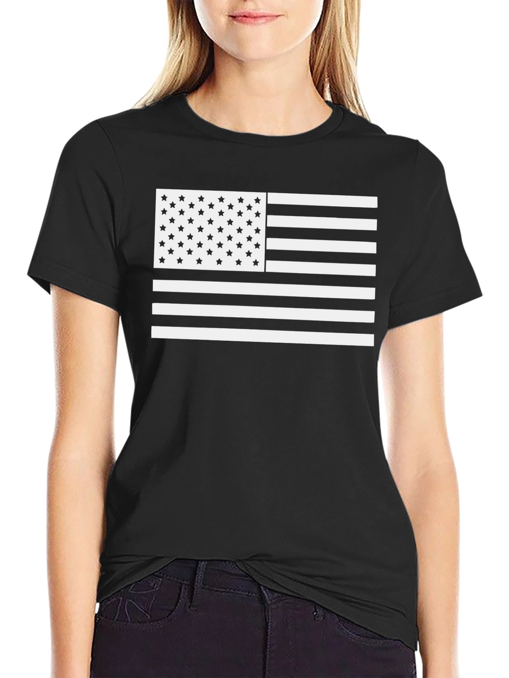 American Flag T-Shirt - Black & White USA Pride
