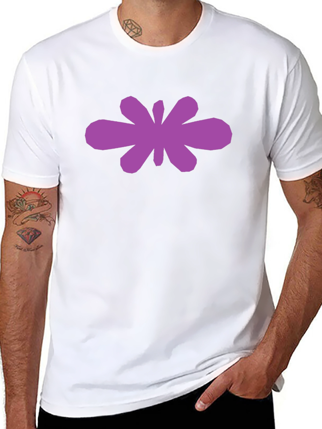 Abstract Purple Flower Graphic Black T-Shirt