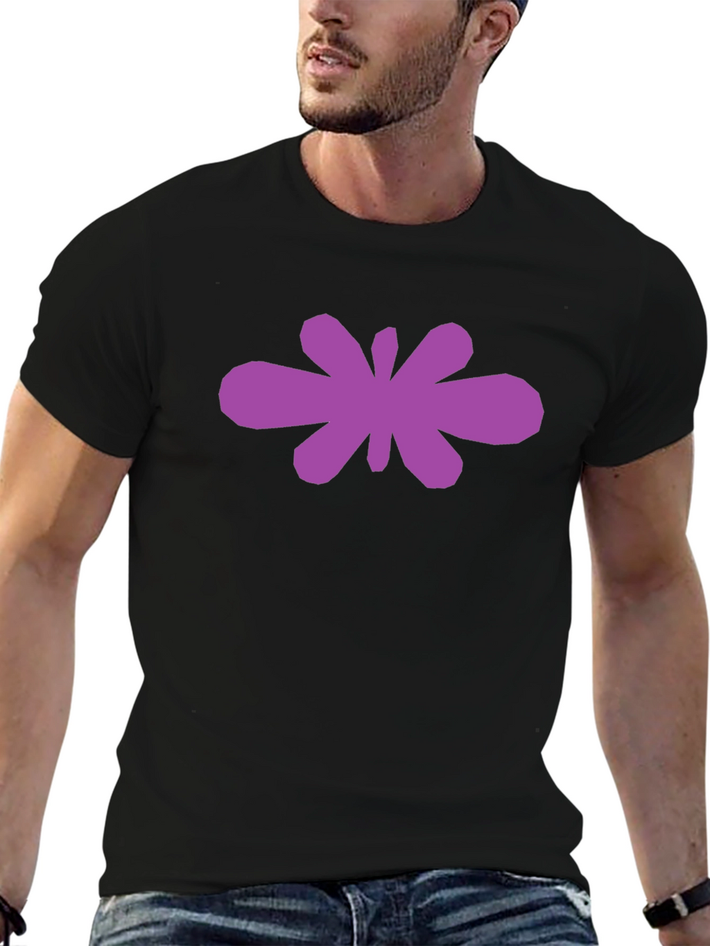 Abstract Purple Flower Graphic Black T-Shirt