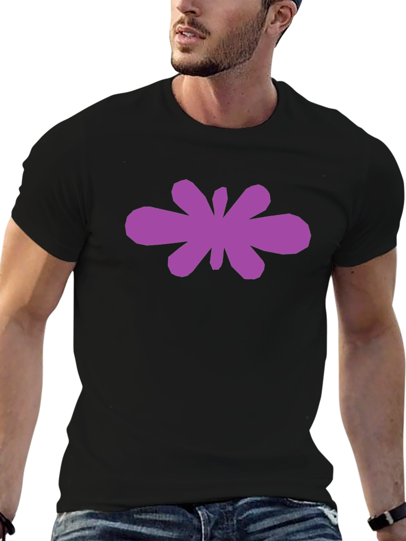 Abstract Purple Flower Graphic Black T-Shirt