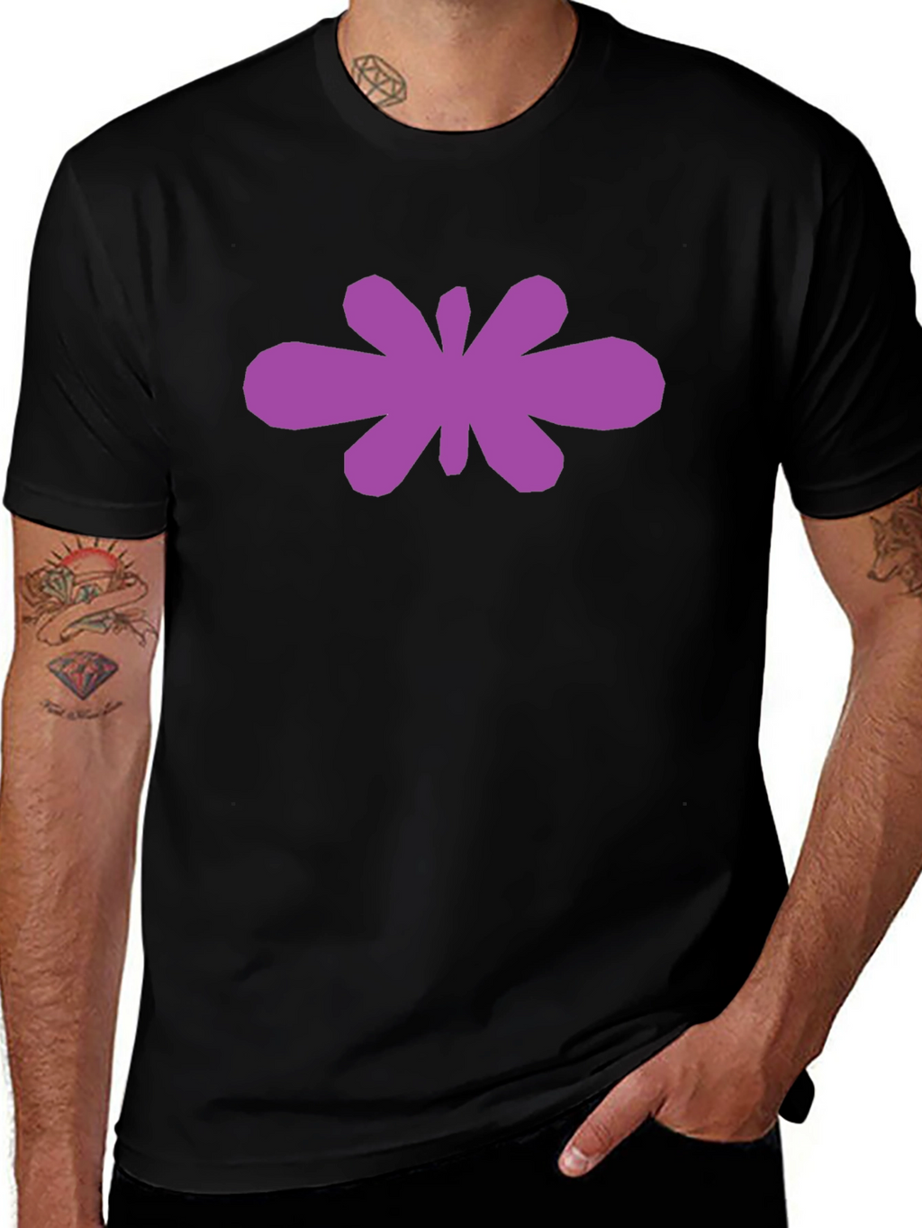 Abstract Purple Flower Graphic Black T-Shirt