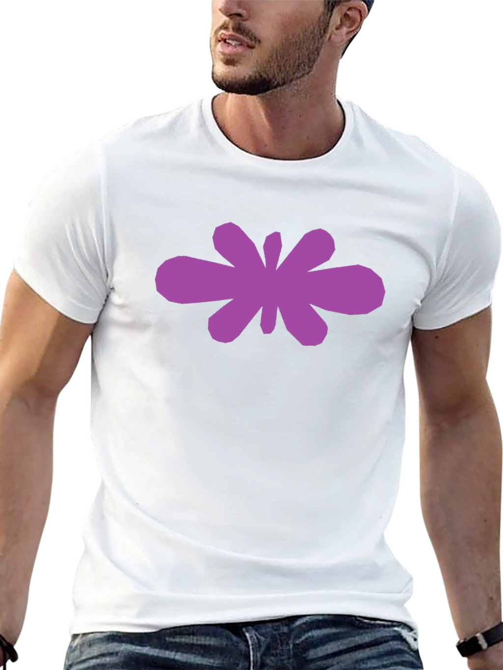 Abstract Purple Flower Graphic Black T-Shirt