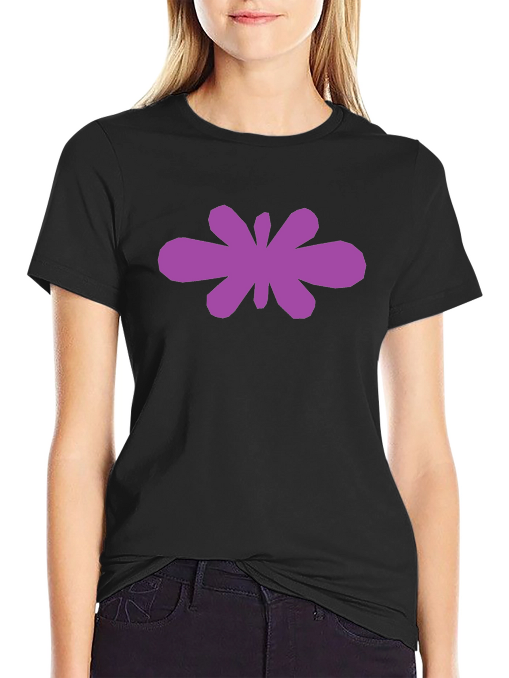 Abstract Purple Flower Graphic Black T-Shirt