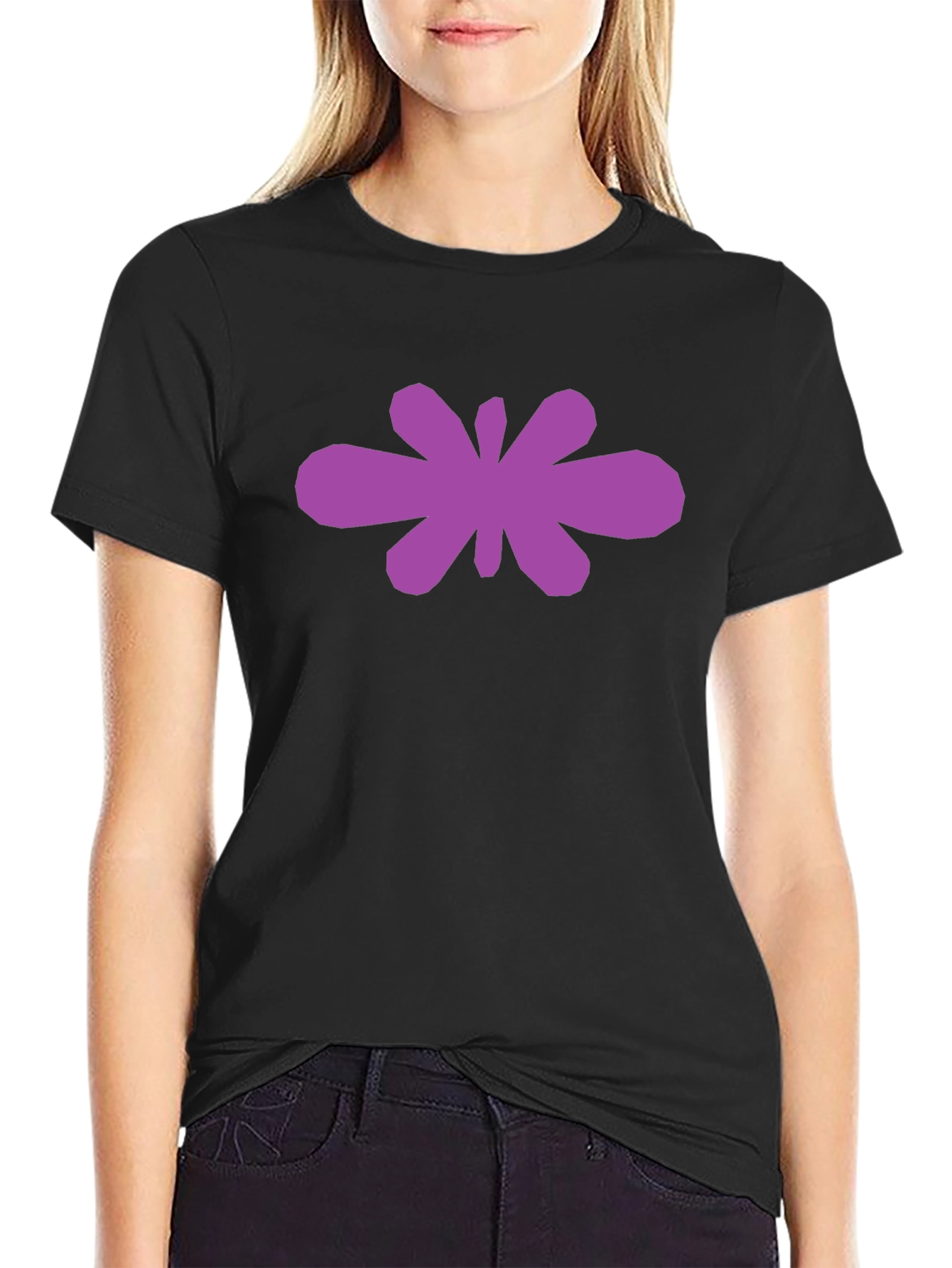 Abstract Purple Flower Graphic Black T-Shirt