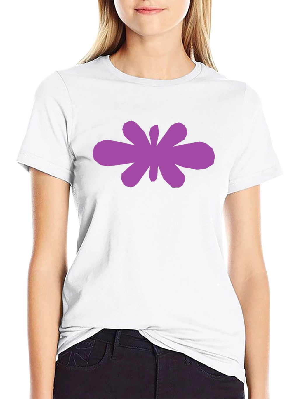 Abstract Purple Flower Graphic Black T-Shirt