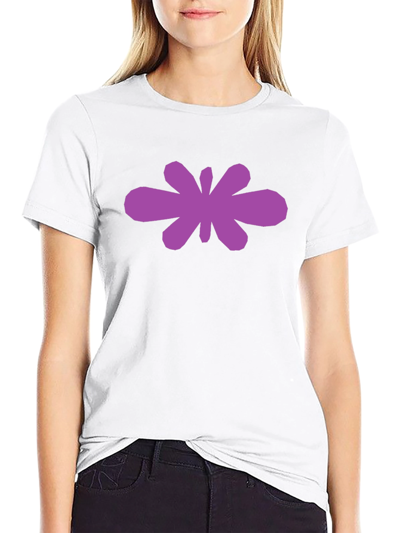 Abstract Purple Flower Graphic Black T-Shirt