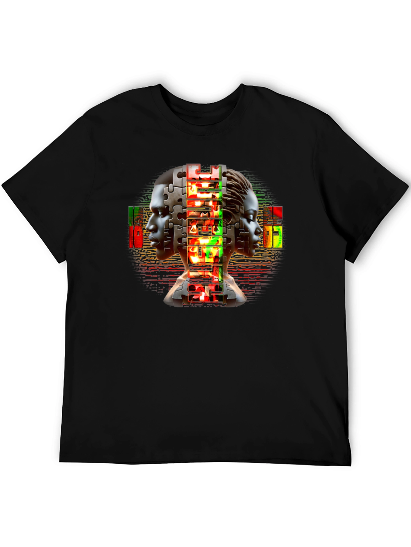 Puzzle Piece People Graphic Black T-Shirt