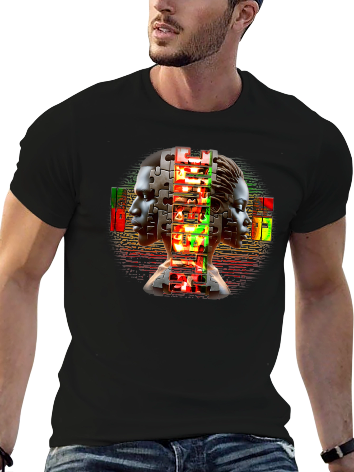 Puzzle Piece People Graphic Black T-Shirt