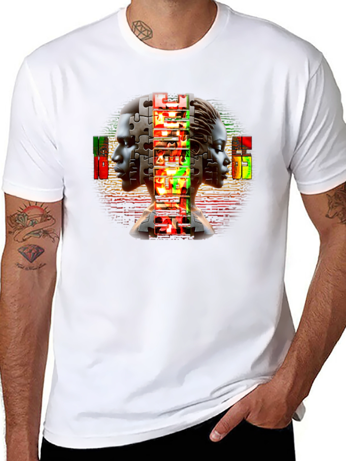 Puzzle Piece People Graphic Black T-Shirt