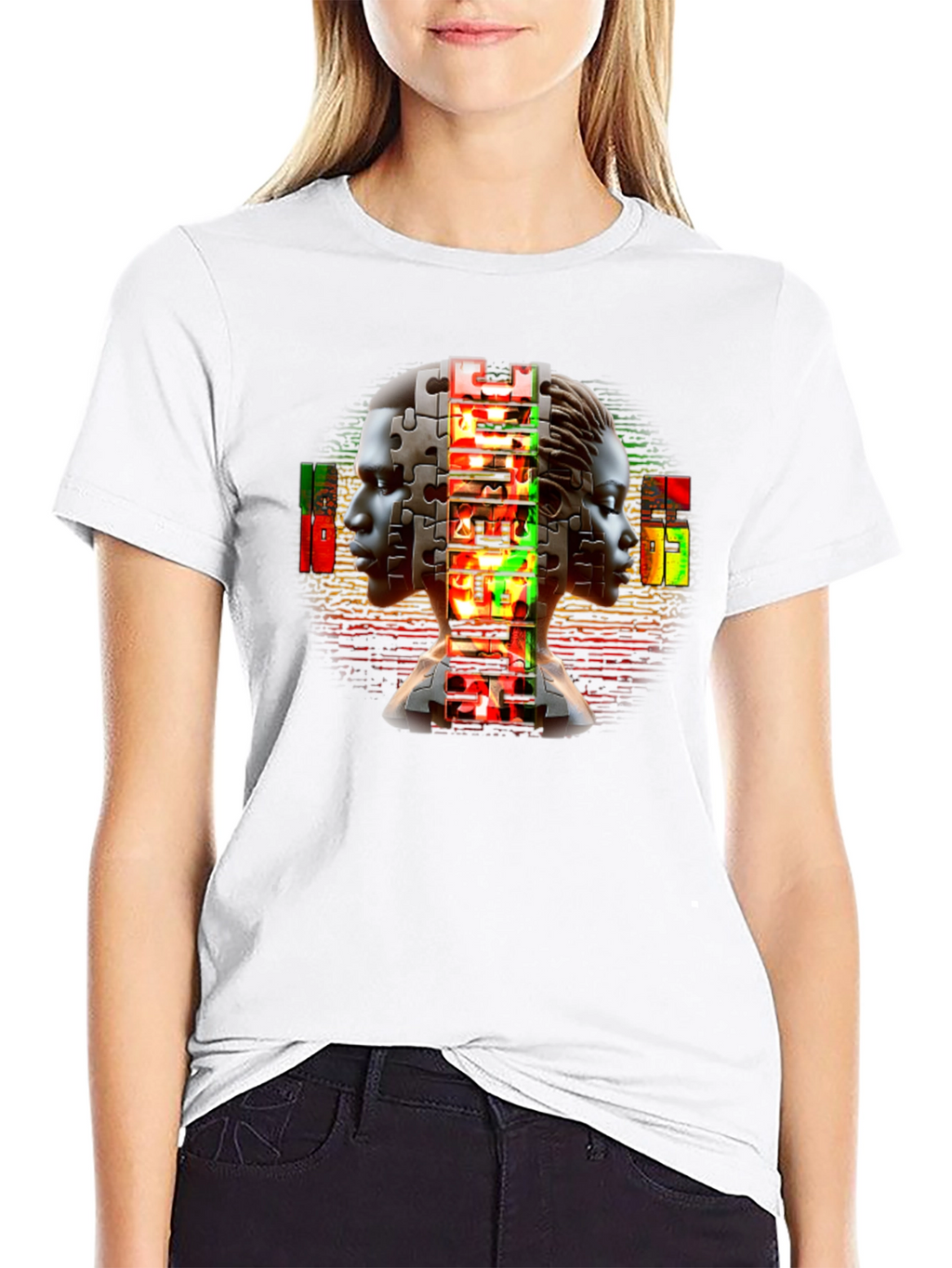 Puzzle Piece People Graphic Black T-Shirt