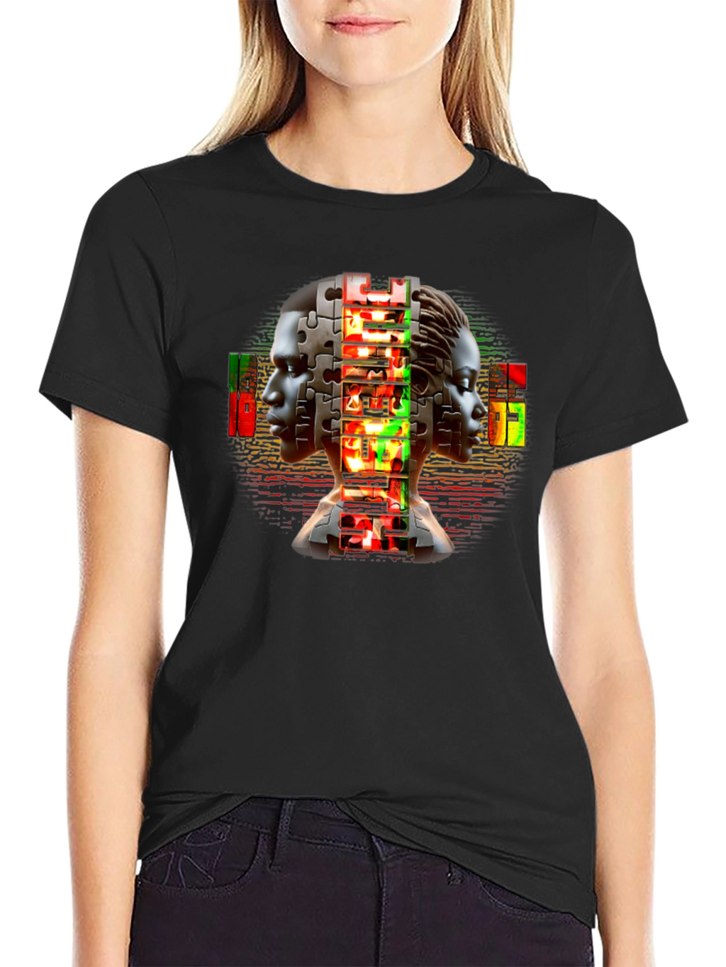 Puzzle Piece People Graphic Black T-Shirt