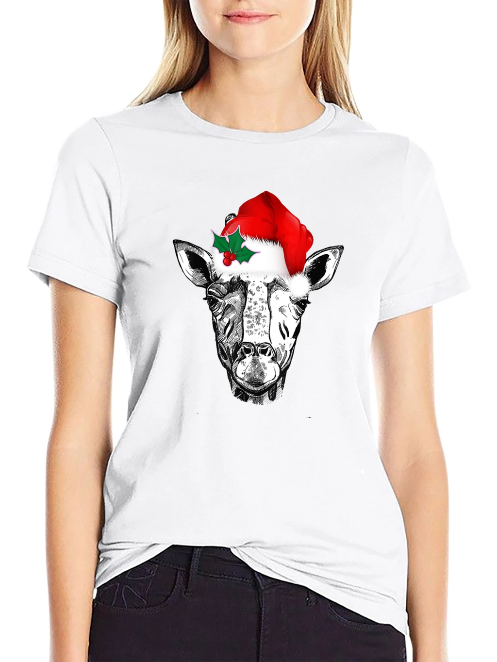Festive Giraffe Tee - Christmas Holiday T-Shirt