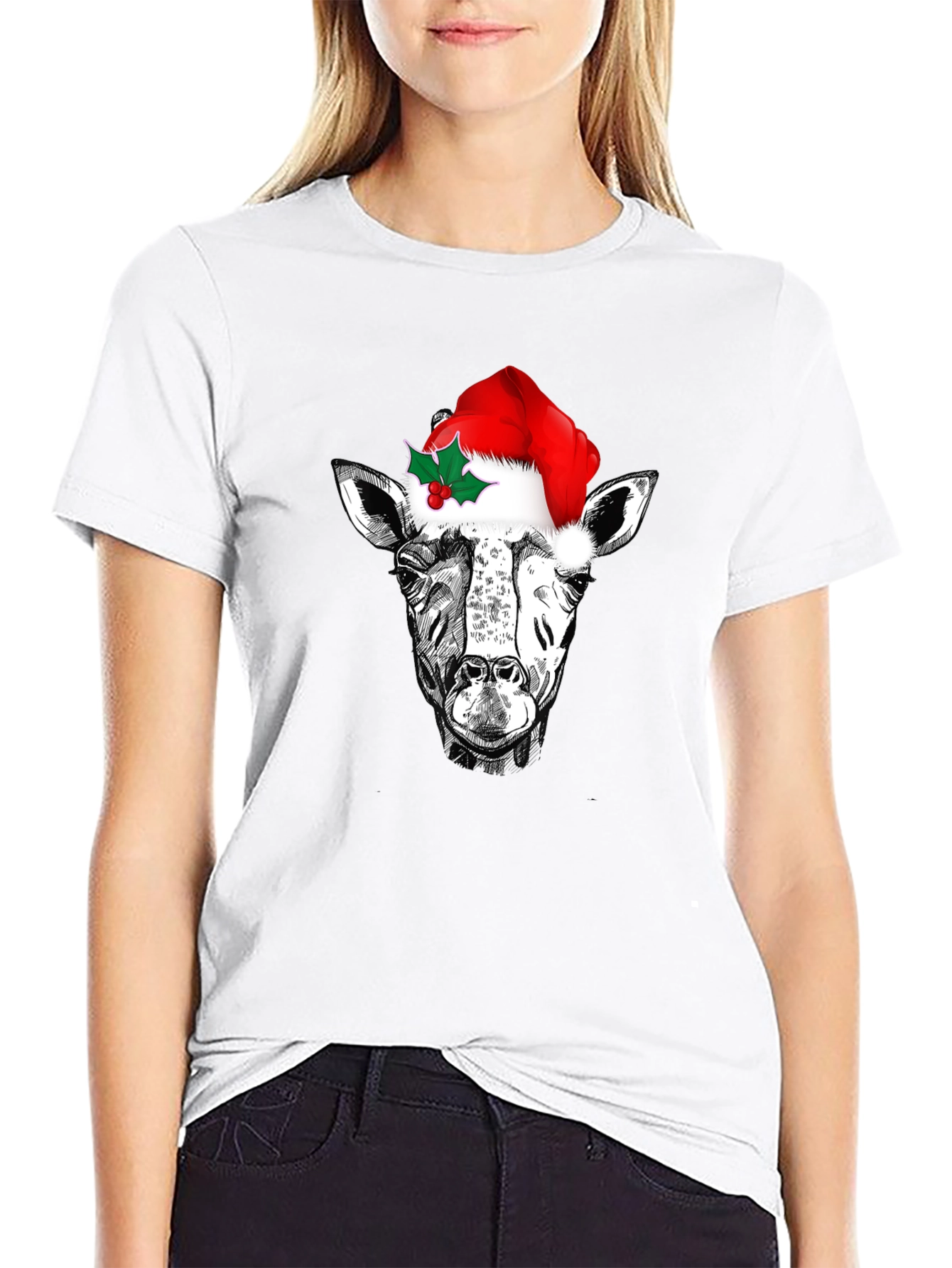 Festive Giraffe Tee - Christmas Holiday T-Shirt