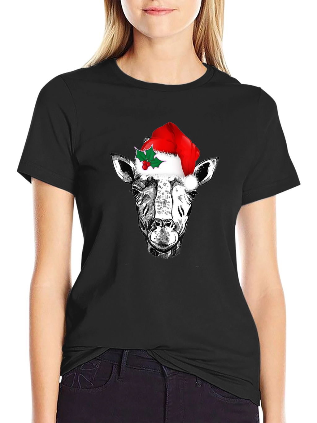 Festive Giraffe Tee - Christmas Holiday T-Shirt