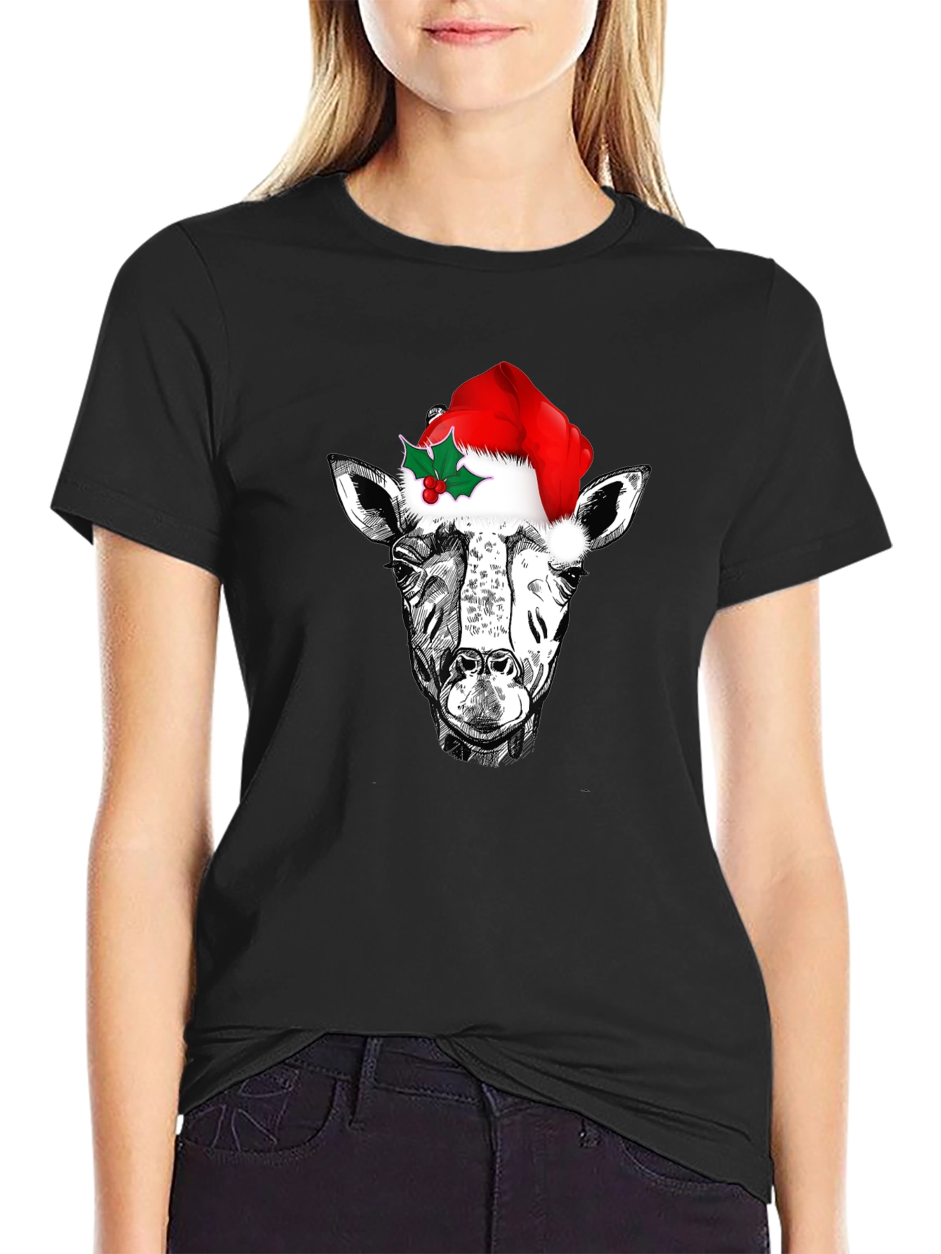 Festive Giraffe Tee - Christmas Holiday T-Shirt