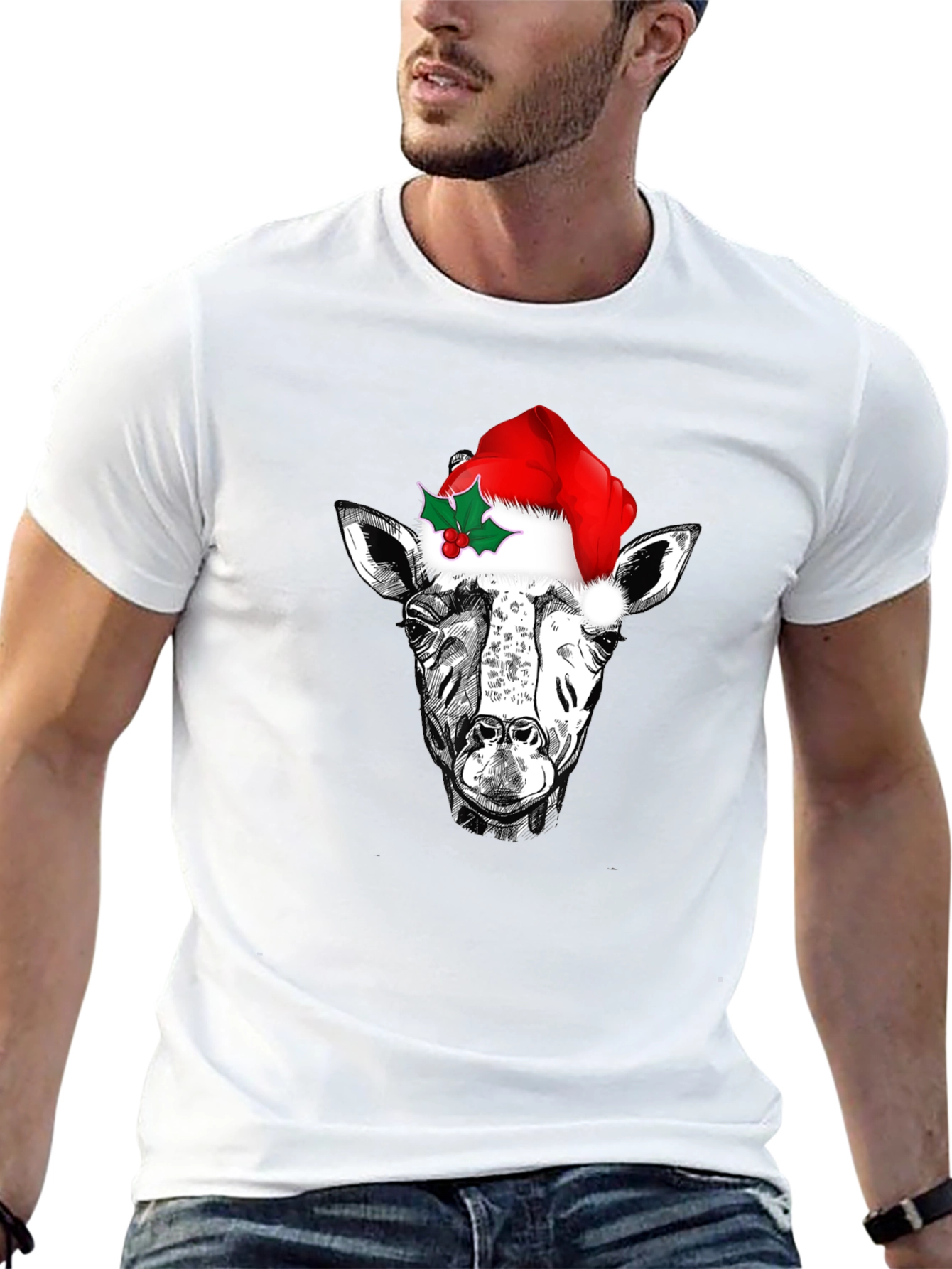 Festive Giraffe Tee - Christmas Holiday T-Shirt