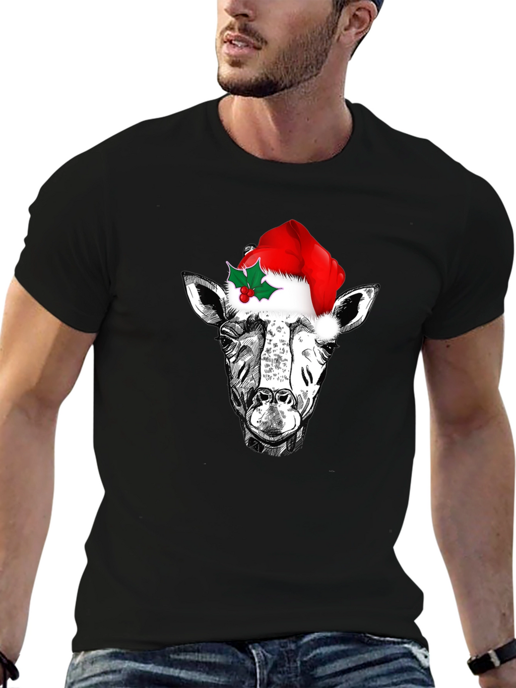 Festive Giraffe Tee - Christmas Holiday T-Shirt