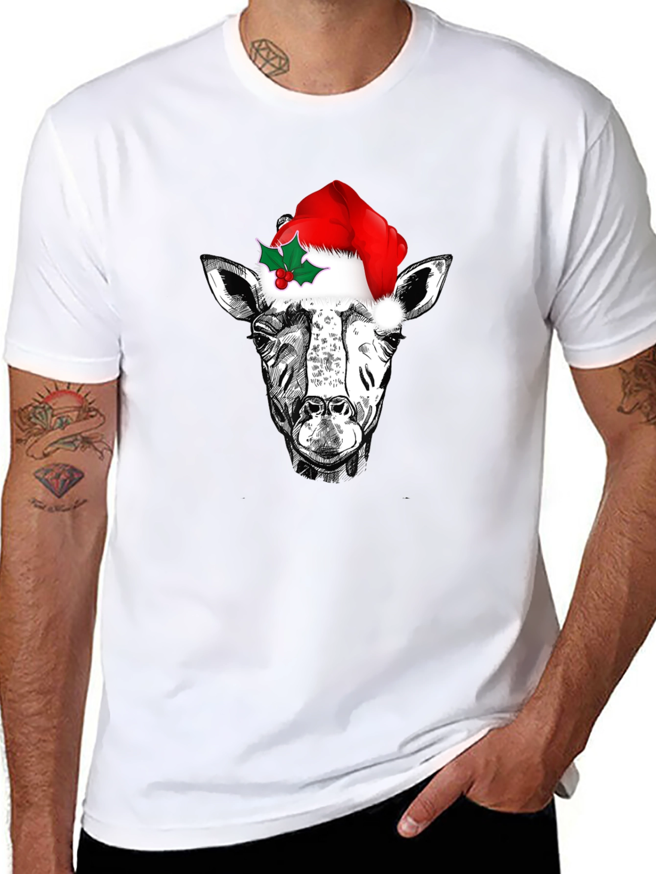 Festive Giraffe Tee - Christmas Holiday T-Shirt