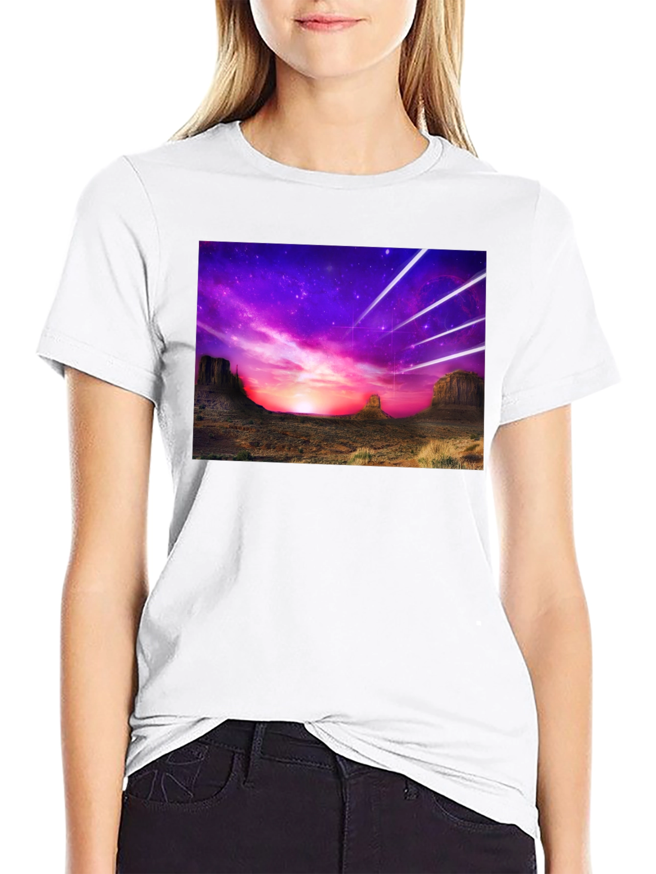 Cosmic Desert Graphic Tee - Black Cotton T-Shirt