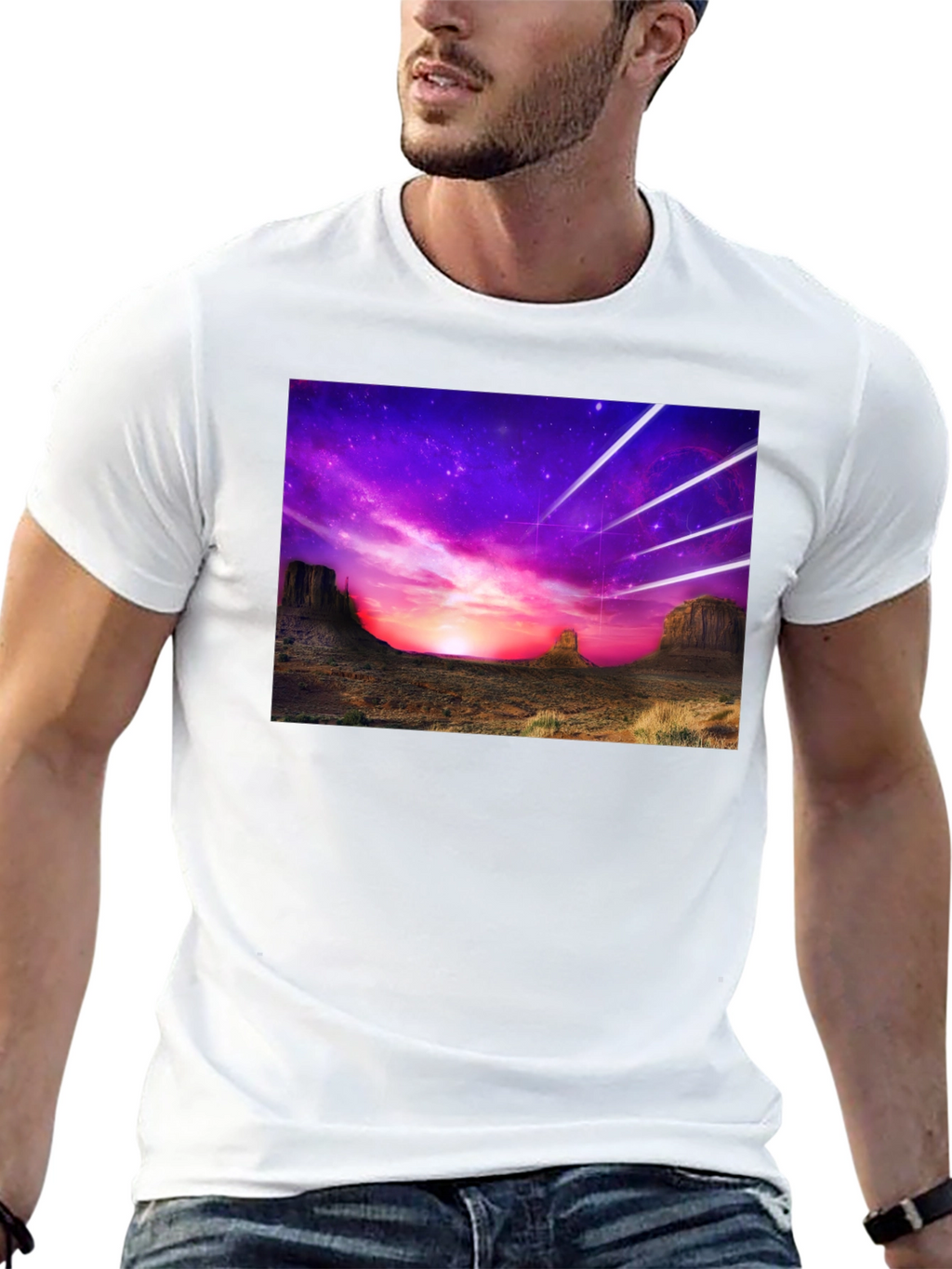 Cosmic Desert Graphic Tee - Black Cotton T-Shirt